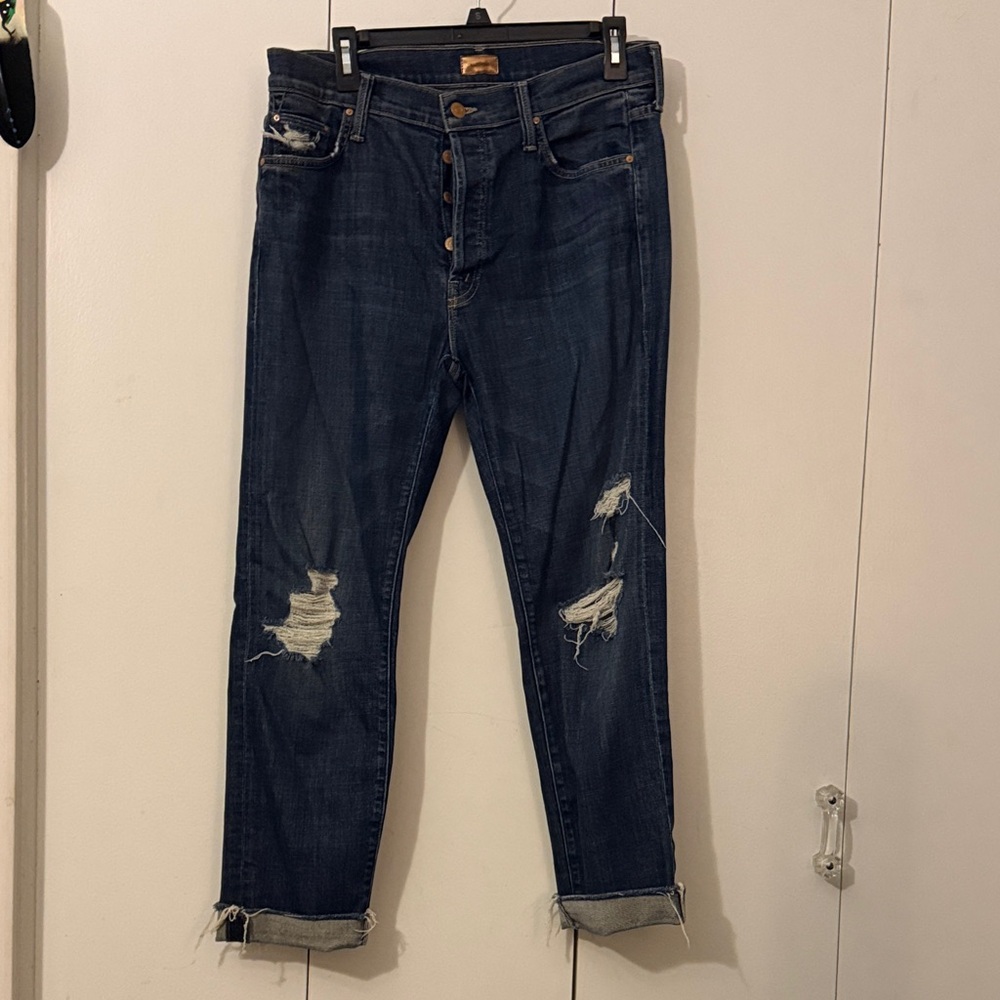 MOTHER The Scrapper Cuff Distressed Boyfriend Jeans